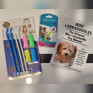 New puppy bundle: Mini Labradoodles book, tick remover, dog toothbrushes